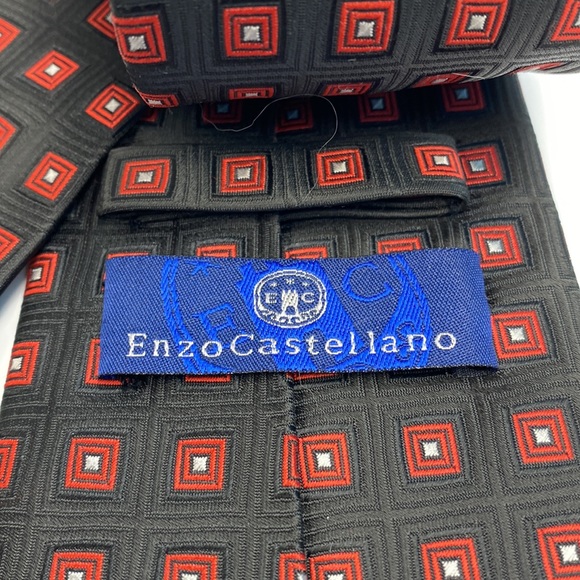 Enzo Castellano Black with red squares Tie - Picture 5 of 5